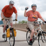 Former BikeTexas Board Chair Bud Melton and Current Board Member Annie Melton enjoy the ride on the Houston Street Viaduct April 14, 2012 for the Ciclovia de Dallas
